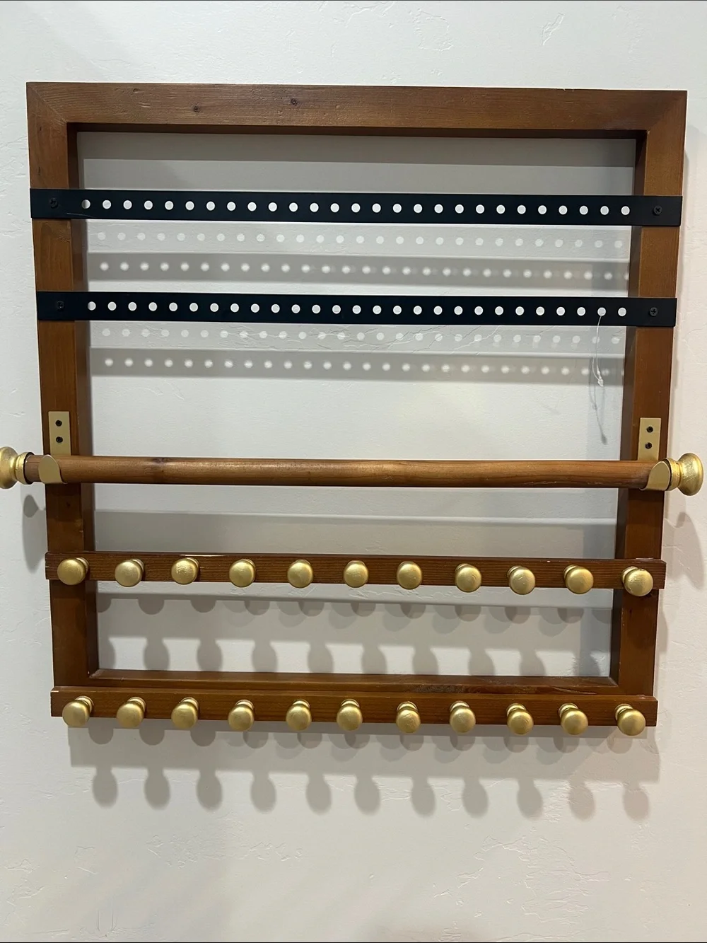 Wood Wall-Mounted Jewelry Organizer - Brown and Gold